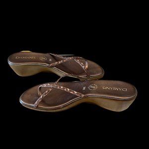 Damiani's Italian Sequin Crossover Toe Strap Slip On Sandals Wedge Heels Sz 10M